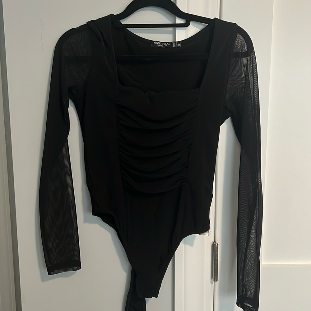 Nasty gal black bodysuit, sheer arms